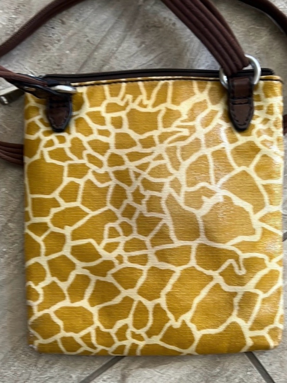 Fossil Mustard Yellow Giraffe-Print Crossbody with Brown Strap - Picture 5 of 7